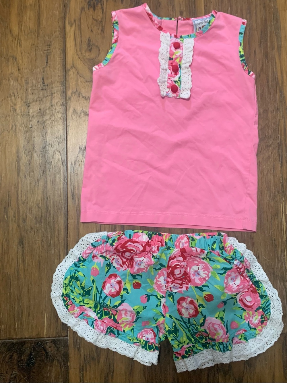 Kids Pink Tank Top & Floral Shorts Matching Set